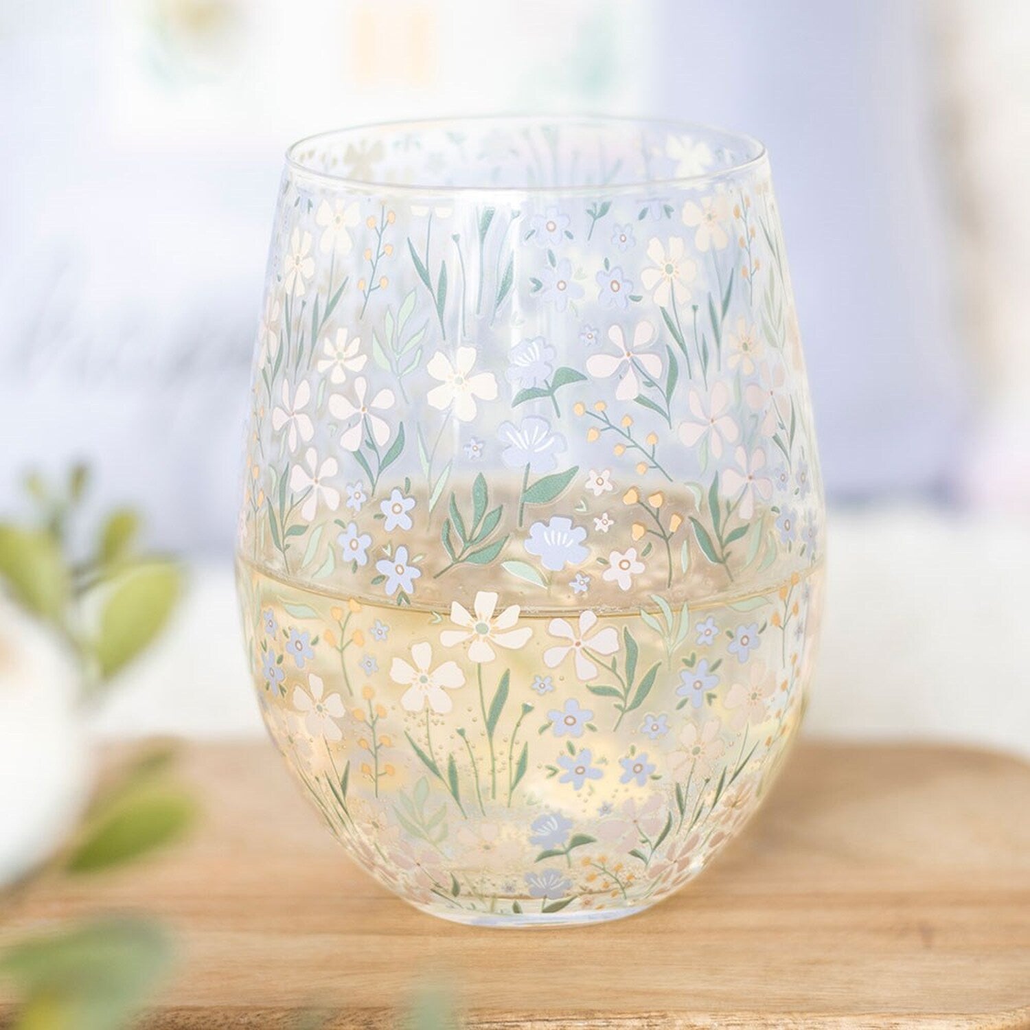 Floral Stemless Wine Glass