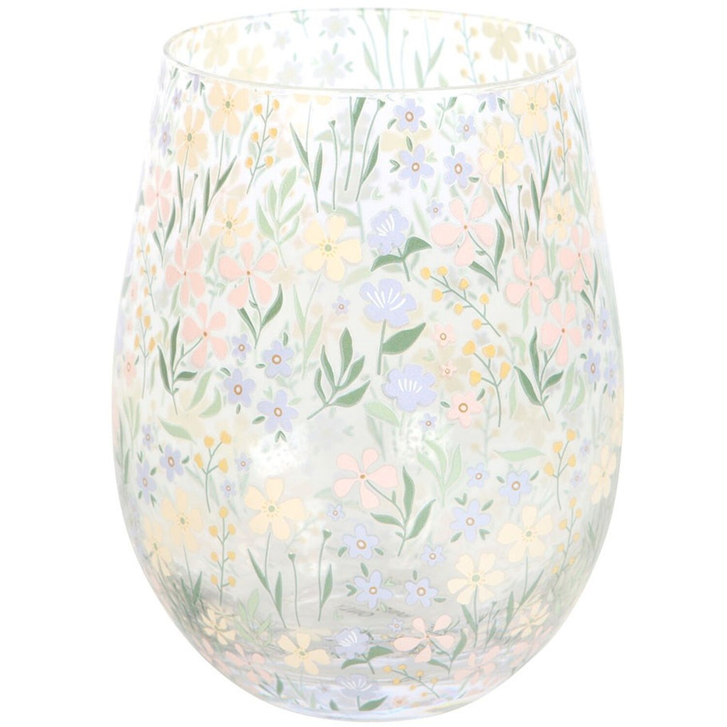 Floral Stemless Wine Glass